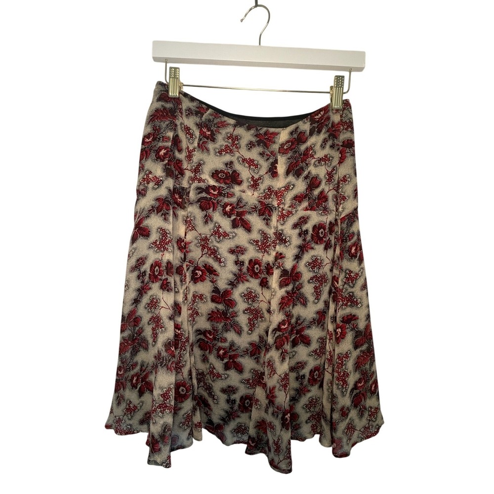 Vintage Anne Klein Pleated Swing Midi Skirt Fall Floral Silk Forest Nymph Sz 0P
